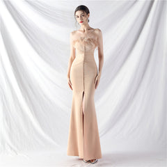 Elegant Ostrich Feather Satin Long Evening Dress