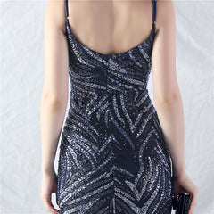 Elegant Sequin V-Neck Mesh Camisole Evening Dress