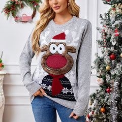 Loose Casual Knitwear Light Gray Christmas Sweater