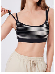 Double Shoulder Strap Striped Sports Bra