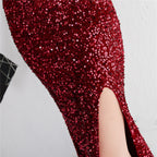 REVCHIC LUXE Elegant Velvet Sequin Sleeveless Maxi Gown