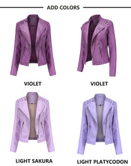 Women Leather Slim Thin Short Jacket