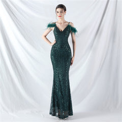 Elegant Floral Sequin High End Evening Dress