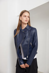 Women Slim-Fit Faux Leather Collared Leather Jacket