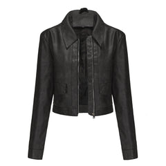 Women Long Sleeved Casual Thin Leather Jacket