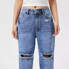 Women Loose Hole Denim Jeans