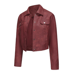 Women Multi Pocket Thin Leather Jacket