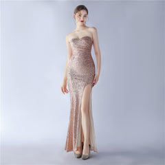 Elegant Retro Tube Top Sequin Evening Dress