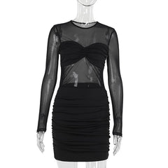 Elegant Sexy Mesh Short Pleated Party Dress