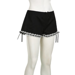 Sexy Lace Bow Stitching Basic Casual Low Waisted Shorts