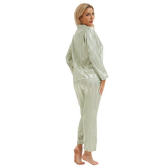 Silk Bold Stripes Long Sleeved Home Wear Pajamas Set