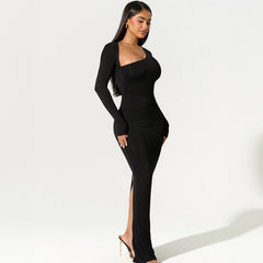 Sexy Slim Long Sleeves Back Slit Formal Dress