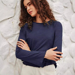 Round Neck Stringy Flare-Sleeve Knitted Top