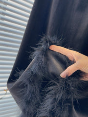 Women Velvet Mid Length Tassels Feather Skirt