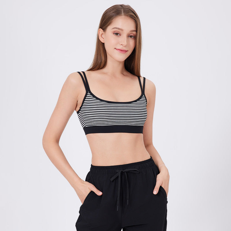 Double Shoulder Strap Striped Sports Bra