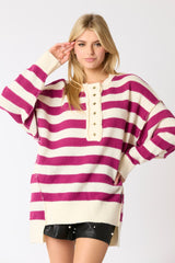 Loose Casual Knitted Long Sleeve Striped Sweater