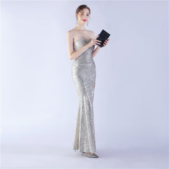 Elegant Retro Tube Top Sequin Evening Dress