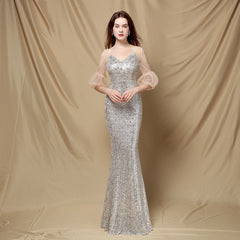 Elegant Silk Tassel Sequin Fishtail Formal Dress