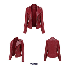 Women Rivet Thin Leather Jacket