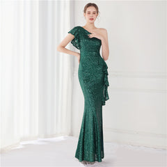 Elegant One Shoulder Sequin Evening Dress