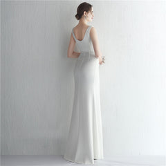 Satin Beaded Long Slit Formal Dress