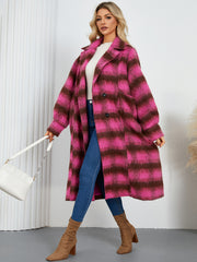 Women Casual Elegant Double Breasted Plaid Woolen Coat