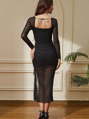 Women Mesh Sexy Long Sleeve Party Dress