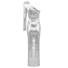 Elegant Silver Sequin Cocktail Party Formal Dress