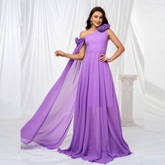 3D Decoration One Shoulder Long Cocktail Evening Dress