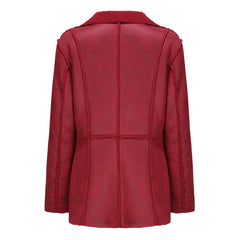 Women Faux Shearling Collared With Velvet Leather Jacket