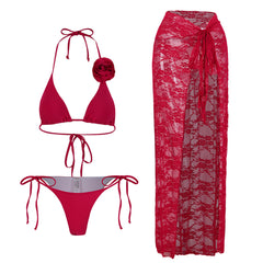 Three Point Solid Color Bikini Three Piece Set