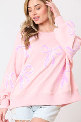 Loose Pullover Bow Ribbon Sequined Sweater