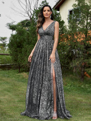 Women Elegant Lace Slim Fit Long Split Evening Dress