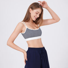 Double Shoulder Strap Striped Sports Bra