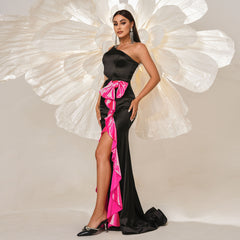 Elegant One Shoulder Long Cocktail Evening Dress