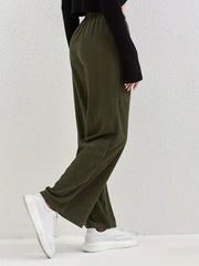 Women Casual Retro Corduroy Elastic Waist Straight Leg Pants