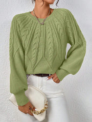 Round Neck Knitted Long Sleeve Twist Sweater