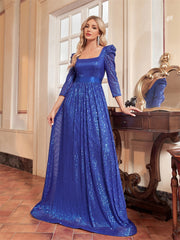 Elegant Sequin Blue Long Sleeved Evening Dress