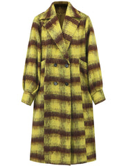 Women Casual Elegant Double Breasted Plaid Woolen Coat