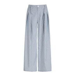 Stripe High Waist Pleated Loose Wide Leg Pants