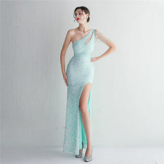 Elegant Sequin Beaded Shoulder Slim Fit Formal Dress