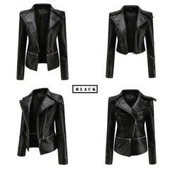 Women Detachable Hem Casual Faux Leather Jacket