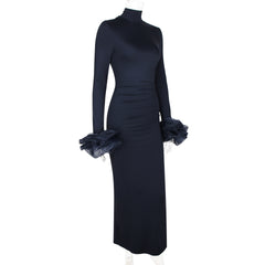 Long Sleeve Mock Neck Sheath Split Formal Dress