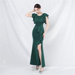 Elegant V-Neck Ruffle Short Sleeve Formal Dress