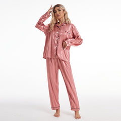 Silk Bold Stripes Long Sleeved Home Wear Pajamas Set