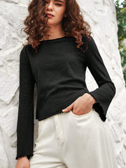 Round Neck Stringy Flare-Sleeve Knitted Top