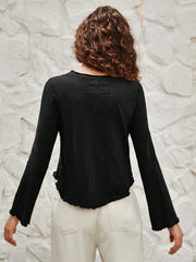 Round Neck Stringy Flare-Sleeve Knitted Top