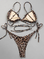Sexy Pleated Leopard Print Cover Belly Bikini Set