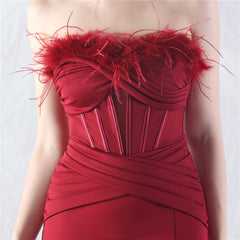 Elegant Feather Boning Corset Satin Evening Dress