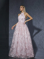 Elegant Halter Pink Sweet Party Evening Dress